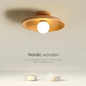 Nordic Wooden Ceiling Light – Modern Minimalist Round Fixture - Picture 1 of 10
