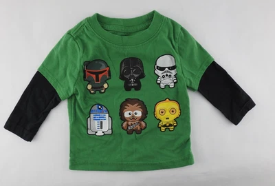 Star Wars Toddler Long Sleeve Shirt Green Double Sleeve 12M R2TD2 Darth Vader - Image 1 of 4