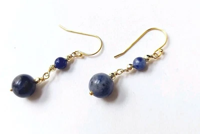 Orecchini in argento 925 lamonato oro e pietre sodalite naturale ematite dorata  - Immagine 1 di 4