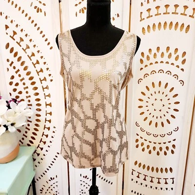 Camiseta sin mangas Dana Buchman talla pequeña marrón claro con patrón de lentejuelas Foto 1 de 4