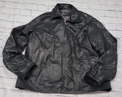 Chaqueta de moto de cuero genuino vintage para hombre IZOD talla grande abrigo forrado negro años 90 Foto 1 de 4