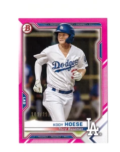 2021 Bowman Baseball KODY HOESE Fuscia Pink Paper Parallel /299 Dodgers RC Mint - Imagen 1 de 2