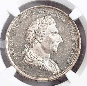 1844, Sweden, Charles XIV. Silver 4 Mark (1/3 Riksdaler) Coin. Pop 2/1 NGC MS62! - Picture 1 of 3