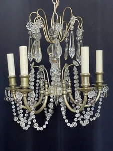 Antique Crystal French Beaded Petite Chandelier - Picture 1 of 8