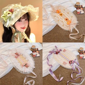 Victorian Bonnet Hat with Floral Womens Tea Party Hat Classic Lolita Hat Girls - Picture 1 of 17