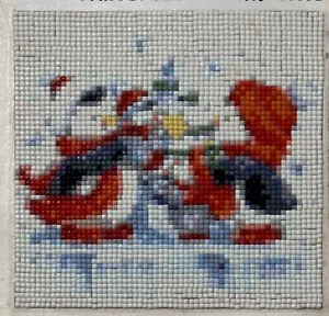 Holiday Yule Christmas Penguins Diamond Painting Ready to Frame (6” x 6”) - Picture 1 of 3