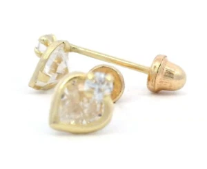 Tioneer 4,5x6mm Herz Einfassung mit 2mm CZ 14k Gelbgold Schraubverschluss Ohrringe - Bild 1 von 2