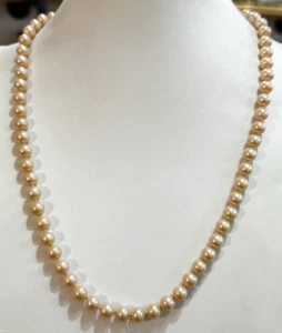 Vintage Peachy Cream Faux Pearl Hand Knotted Choker Sterling Silver Necklace - Picture 1 of 5
