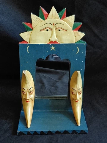 Vintage Painted Indian Sun And 3D Cresent Moons Mirror Shelf Cover
