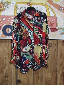 John Mark Flowy Abstract Floral Button Up Roll Tab Sleeve Tunic Blouse Med Top - Picture 1 of 8