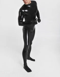 Nature Latex Rubber Gummi Bodysuit Black Jumpsuit with Toe Socks 0.4mm S-XXL - Imagen 1 de 2
