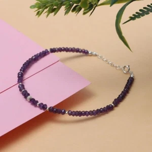 Natural Purple Amethyst Faceted Round 3-4MM Beaded Bracelet 6-9" For Men Woman - Picture 1 of 8