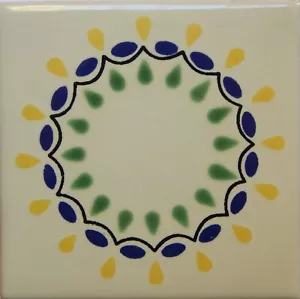 Mexican Tile Talavera Tiles High-Quality Hand Painted Yellow Blue Tile T-47 - Picture 1 of 2