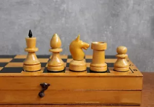Vintage sowjetisches Schach / Holzfiguren / UdSSR Tischschachbrett - Bild 1 von 7