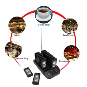Calling Pager System Digital Red Restaurant Coaster Pagers x 16+1 Transmitter IN - Photo 1/23