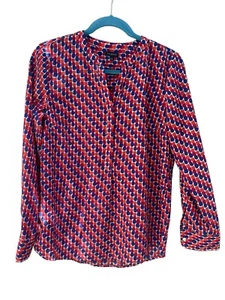 Talbots Blouse Women’s 6 Red Blue Orange Pullover Long sleeve Polyester Career - Picture 1 of 6