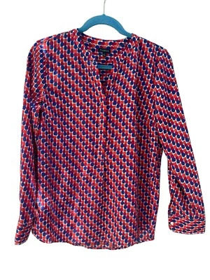 Talbots Blouse Women’s 6 Red Blue Orange Pullover Long sleeve Polyester Career - Image 1 of 4