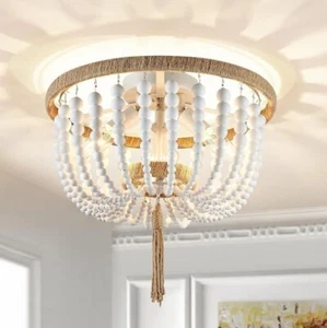 AGV LIGHTING CL045BR Wood Bead Ceiling Light Fixture - Picture 1 of 7