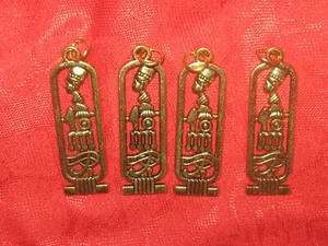 Wholesale Lot Of 4 Queen Nefertiti Eye of Horus Cartouche Gold Egypt Pendants - Picture 1 of 3