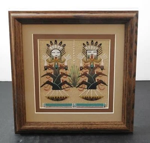 Auténtico indio nativo americano pintura en arena certificado de autenticidad Norman Simms Navajo B2 - Imagen 1 de 12