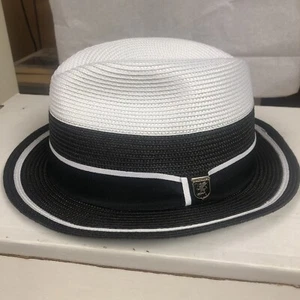 Sombrero de verano Stacy Adams para hombre pellizco delantero paja Fedora Toyo BLANCO/NEGRO GRANDE - Imagen 1 de 8