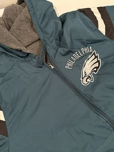 NFL Philadelphia Eagles Jacket Mens Large Gray Green Zip Reversible Stitched - Picture 1 of 7