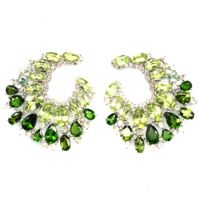Gemstone Green Peridot, Chrome Diopside & Zircon Earrings 925 Sterling Silver - Image 1 of 4