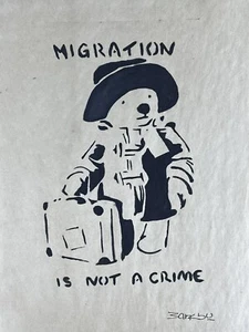 BANKSY CoA Handmade Painting Original Drawing Signed Vintage - Picture 1 of 5