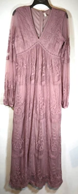 Vestido maxi feminino rosa blush tamanho M rosa empoeirado malva bordado forrado de malha - Imagem 1 de 4