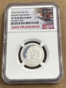 2013 S Mount Rushmore Silver Quarter NGC PF 70 Ultra Cameo Trolley - Picture 1 of 2