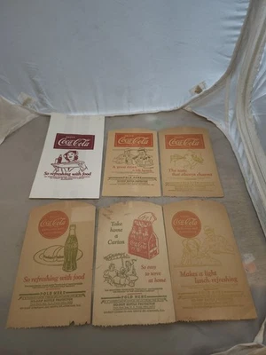 Lote de 6 sacos diferentes de garrafa publicitária de Coca-Cola dos anos 1930–50  - Imagem 1 de 2