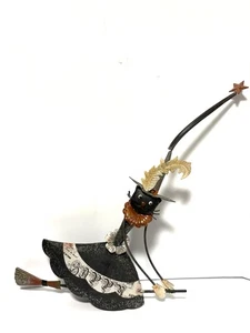 Decorazione strega gatto Halloween latta alta rustica glitter appendere o sedersi grande 14" - Foto 1 di 11