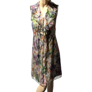 Audrey Talbott Carmel Women's 100% Silk Button Shirt Dress Size 4 Watercolor - Picture 1 of 13