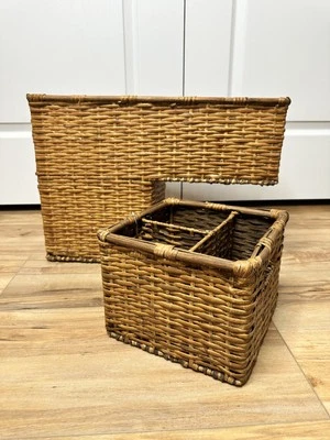Ballard Designs Woven Wicker Stair Basket w/ Small Nesting Organizer - Image 1 of 4