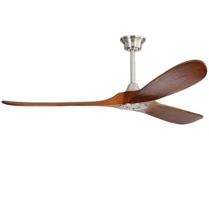 60 Inch Ceiling Fan with Remote Control, Brush Nickel and Light Walnut, 3 Woo... - Picture 1 of 9