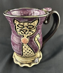 Art Pottery Cat Mug Signed By Artist, 10oz - Picture 1 of 8
