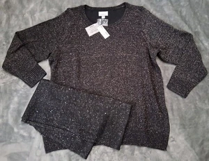 NWT Avenue Black Shimmering Sweater Womens With Infinity Scarf Size 22/24 - Bild 1 von 7