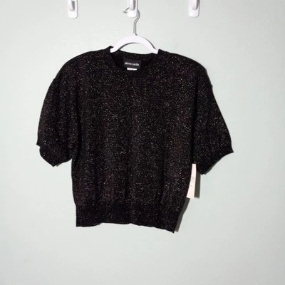 Vintage Mock Neck Crop Sweater size Large, NEW! Black Metallic 90s Pierre Cardin Foto 1 de 4