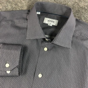 Eton Oberhemd Herren XL 17 Grau Slim Fit Langarm Popeline Geometrisch Baumwolle - Bild 1 von 11