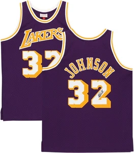 Magic Johnson Lakers Autographed Purple M&N HWC Swingman Jersey - Fanatics - Picture 1 of 5