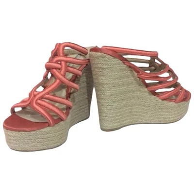 H By Halston Penelope Wedge Sandal Size 8M Coral Satin Espadrille Heel - Image 1 of 4