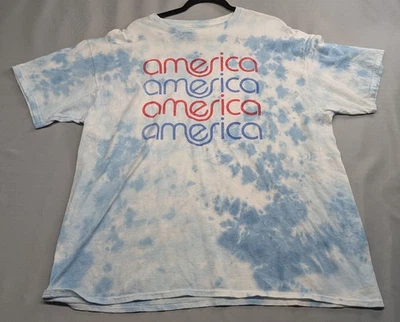 Tie Dye America Shirt Mens XL Blue Retro Graphic Cotton Tee Junk Food Clothing  - Image 1 of 4