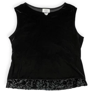 Vtg Black Velvet Burnout Hem Sleeveless Tank Top Sz Large Dark Office Siren USA - Picture 1 of 9