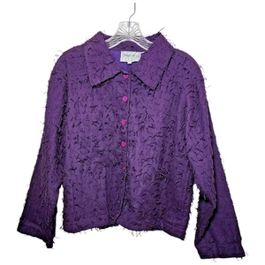 Silver Stream Textured Cotton Jacket Top Purple Frayed Look Women’s Small - Picture 1 of 8