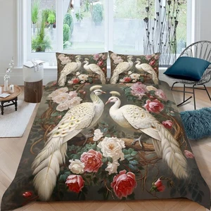 Aisa Peacock Bedding Vintage Oriental Floral Birds Duvet Cover Queen for Girl... - Picture 1 of 6