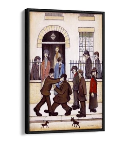 A FIGHT, L.S. LOWRY- DECOR FLOAT EFFECT FRAMED CANVAS ART PRINT - Picture 1 of 12