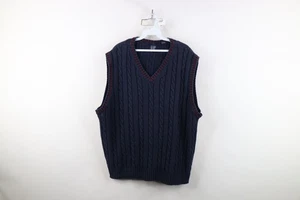 Vintage 90s Gap Mens XL Faded Cotton Chunky Cable Knit Sweater Vest Navy Blue - Picture 1 of 11