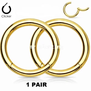 PAIR Hinged Seamless Segment Ring Hoop Earring Cartilage Labret Nose Ring Septum - Picture 1 of 10