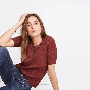 NWT Madewell Evening Sparkle Ribbed Sweater Short Sleeve Top Size Small - Picture 1 of 13