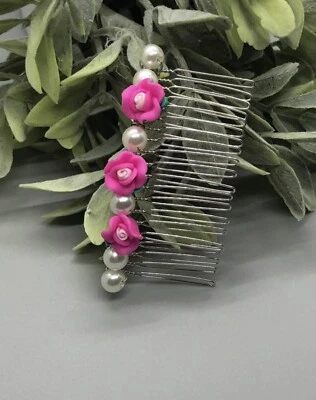 "Accesorios para el cabello plateados 3,5"" flor rosa boda nupcial" Foto 1 de 2